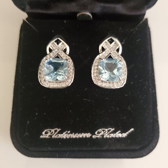 Gold Coast Earrings Platinum Plated Aquamarine‎ CZ Romantic Feminine Bling NIB - Picture 2 of 6